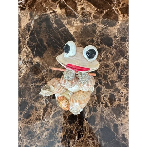 Handmade Shell Frog Figurine With Googly Eyes & Stick Sea Shells StarFish Beach - Picture 3 of 12